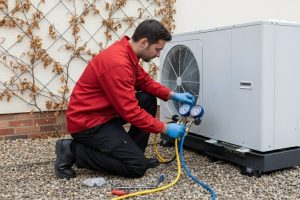 Man working on a heat pump